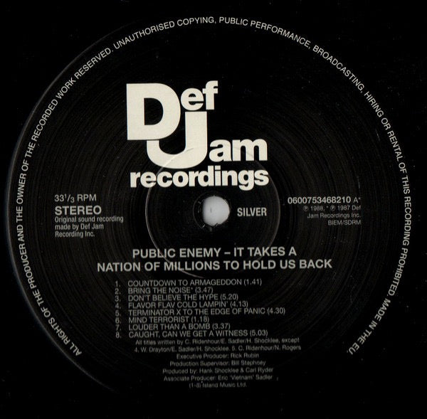 Image of Label Cover of LP - VG/VG+ - PUBLIC ENEMY, It Takes A Nation Of Millions To Hold Us Back (Back To Black; 0600753468210, Europe 2013 Reissue, Inner, 180 Gram Vinyl), Big crease to top right hand corner of sleeve. Still in shrink, opened instore.,  - 3116012C