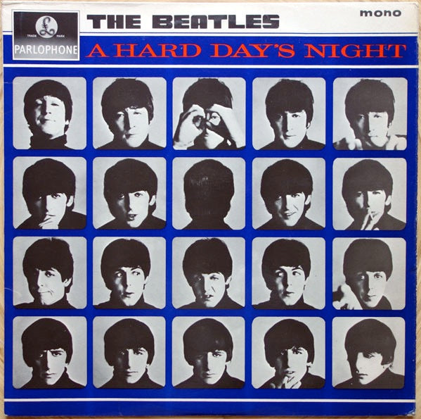 Image of Front Cover of LP - G+/VG - THE BEATLES, A Hard Day's Night (Parlophone Black/Yellow; PMC1230, UK 1964, Laminated Flipback G&L Sleeve, Mono - 1st Press. Wide Font Cat No on label, K/T Tax Code), Stains And Discolouration To Rear Sleeve,  - 2526198E