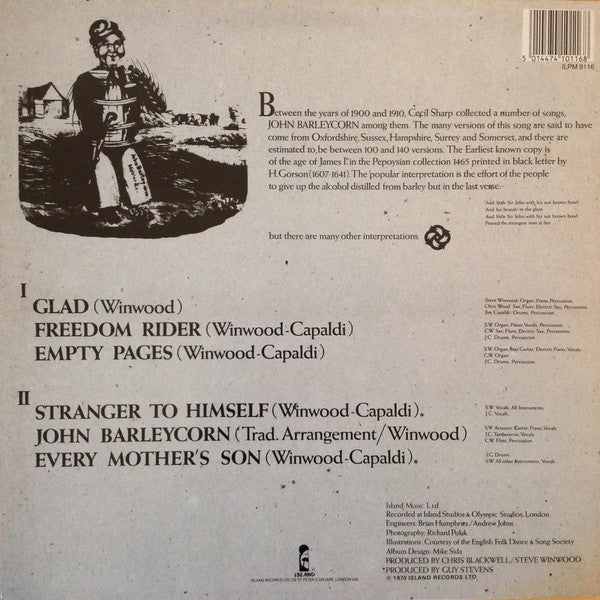 Image of Back Cover of 4215055C: LP - TRAFFIC, John Barleycorn Must Die (Island Records; ILPM 9116 , UK 1987 Reissue, Company Inner, Sticker)   VG/VG