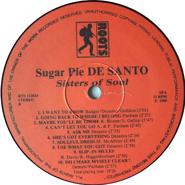Image of Label Cover of LP - VG/VG+ - FONTELLA BASS / SUGAR PIE DE SANTO, Sisters Of Soul (Roots; RTS 113024, Belgium 1990), ,  - 1516162C