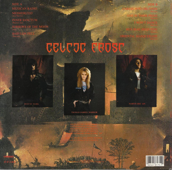 Image of Back Cover of LP - VG/VG - CELTIC FROST, Into the Pandemonium (Combat / Noise; 88561-8175-1, US 1987, Gatefold, Inner), Strong VG, Lightest of wispy marks, Ever so slightly warped, Sleeve has hole punch all the way through, Comes with inner and two original IRD Mail Order forms. ,  - 1716274C