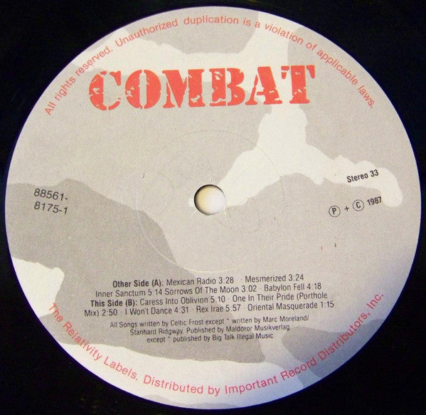 Image of Label Cover of LP - VG/VG - CELTIC FROST, Into the Pandemonium (Combat / Noise; 88561-8175-1, US 1987, Gatefold, Inner), Strong VG, Lightest of wispy marks, Ever so slightly warped, Sleeve has hole punch all the way through, Comes with inner and two original IRD Mail Order forms. ,  - 1716274C
