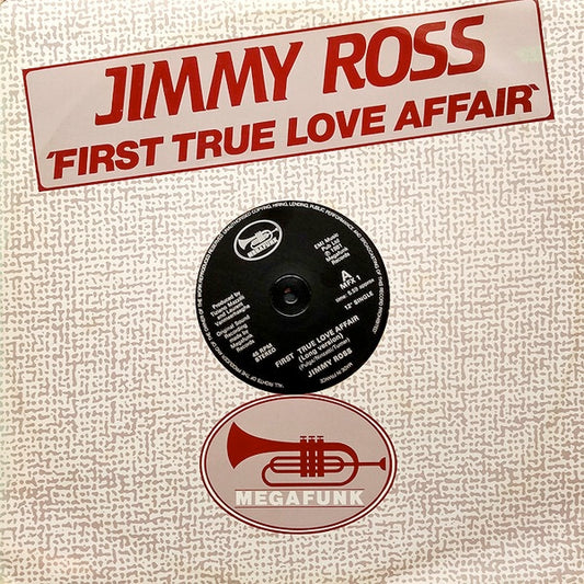 Image of Front Cover of 12" - VG/VG - JIMMY ROSS, First True Love Affair / Instrumental (Megafunk Records; MFX 1, UK 1981, Die Cut Sleeve), Sleeve slightly worn and discoloured,  - 2216357C