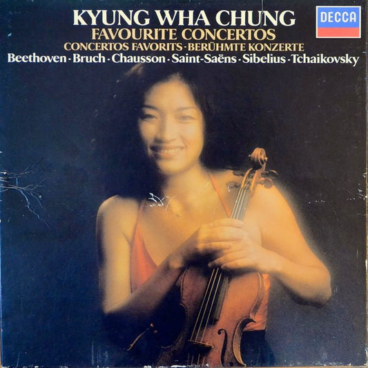 Image of Front Cover of 3xLP - VG/VG+ - KYUNG WHA CHUNG, LUDWIG VAN BEETHOVEN, PYOTR ILYICH TCHAIKOVSKY, MAX BRUCH, ERNEST CHAUSSON, CAMILLE SAINT-SA NS, Kyung Wha Chung: Favourite Concertos (Decca; D266D 3, UK 1982, Box Set, Insert), Edge Wear,  - 0726109E