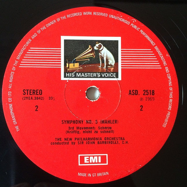 Image of Label Cover of 2xLP - G+/VG - SIR JOHN BARBIROLLI, JANET BAKER, Mahler: Symphony No 5 with Five Ruckert Songs (HMV Red, Coloured Nipper Box; SLS 785, UK 1969, Box Set, Insert), Strong VG, Box Edges Worn,  - 0626080E