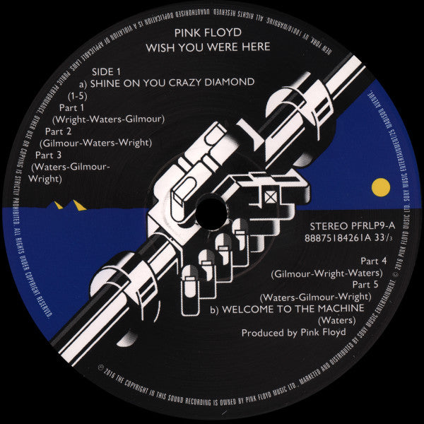 Image of Label Cover of 0145120S: LP - PINK FLOYD, Wish You Were Here (Pink Floyd Records; PFRLP9, Europe 2016 Reissue, Inner, No Postcard, 180g Vinyl, Remastered)   VG+/VG+