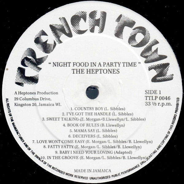 Image of Label Cover of LP - VG+/G+ - THE HEPTONES, Nightfood Inna Party Time (Trench Town; TTLP 0046, Jamaica ), ,  - 3316375C