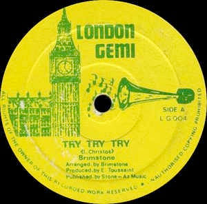 Image of Front Cover of 1624067E: 12" - BRIMSTONE, Try Try Try / The Winner (London Gemi; L G 004, UK 1980s, Plain Sleeve)   /VG+