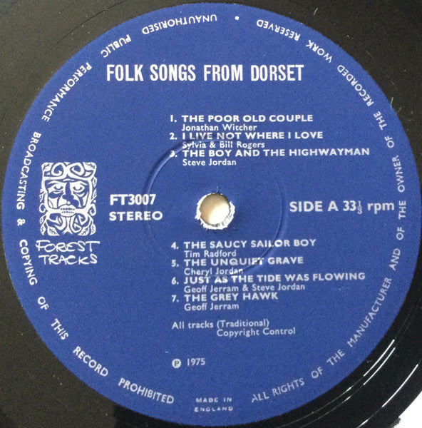 Image of Label Cover of LP - VG/VG+ - VARIOUS, Folk Songs From Dorset (Forest Tracks; FT3007, UK 1975, Insert), ,  - 3316556C