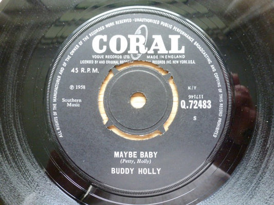 Image of Front Cover of 1714051C: 7" - BUDDY HOLLY, Maybe Baby / That's My Desire (Coral; Q.72483 , UK 1966) Light Marks only.  /VG