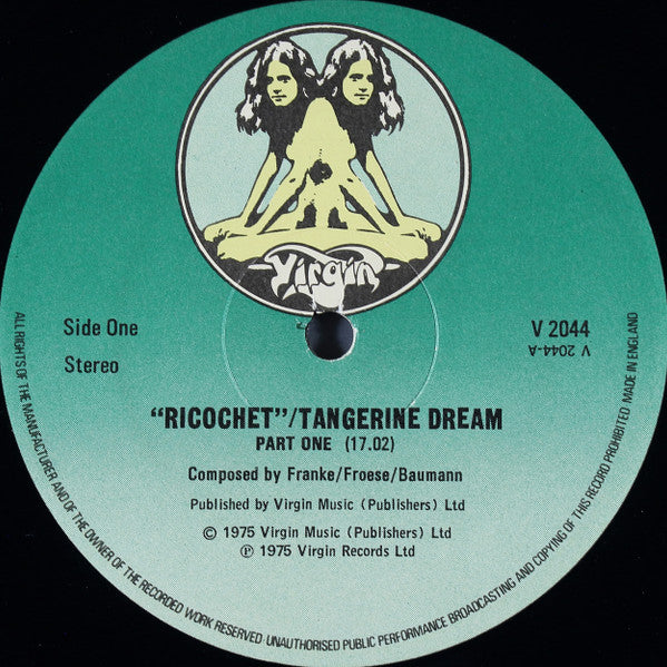 Image of Label Cover of LP - VG/VG+ - TANGERINE DREAM, Ricochet (Virgin Green w/Drawing; V 2044, UK 1975), Edgewear,  - 2126225E
