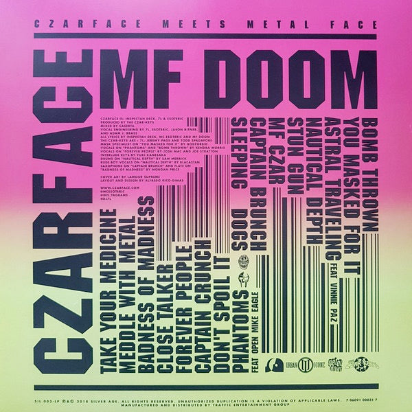 Image of Back Cover of LP - VG+/VG+ - CZARFACE / MF DOOM, Czarface meets Metal Face (Silver Age ; SIL 003-LP, US 2018, Picture Sleeve), ,  - 2646002S