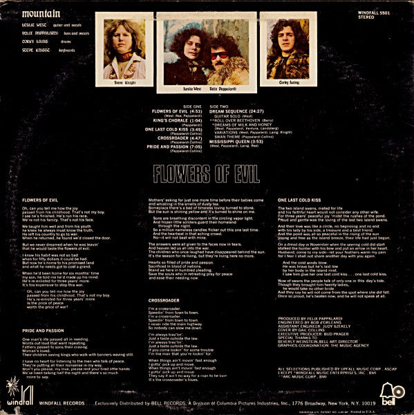 Image of Back Cover of LP - VG/VG - MOUNTAIN, Flowers Of Evil (Windfall; WINDFALL 5501, US 1971), Edge and Ring Wear,  - 4346051S