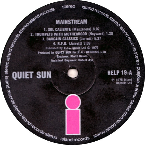 Image of Label Cover of 0125219E: LP - QUIET SUN (MANZANERA & ENO OF ROXY MUSIC AND CHARLES HAYWARD), Mainstream (Island; HELP 19, UK 1975, Inner, A1/B1) Strong VG  VG/VG