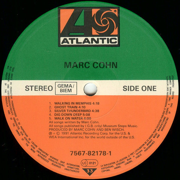 Image of Label Cover of LP - VG+/VG+ - MARC COHN, Marc Cohn (Atlantic; 7567 82178 1, Europe 1991, Inner), ,  - 3926144E