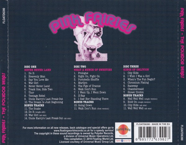 Image of Back Cover of 3xCD - VG+/VG+ - THE PINK FAIRIES, The Polydor Years (Floating World Records; FLOATD6390, UK 2019, Delux Edition, Double CD Case, Booklet), ,  - 1416079C
