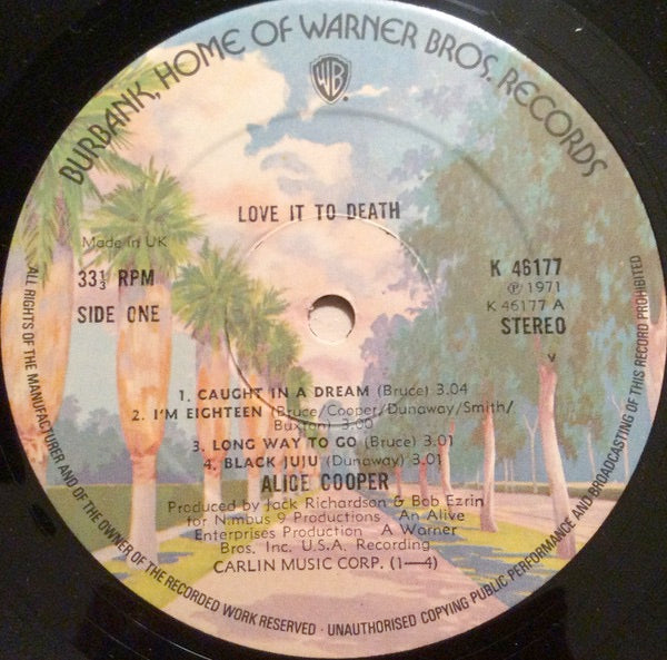 Image of Label Cover of LP - VG/EX - ALICE COOPER, Love It To Death (WB Burbank; K46177, UK 1973 Reissue, Inside Loading Gatefold Sleeve), Sticker Damage To Sleeve,  - 3026120E