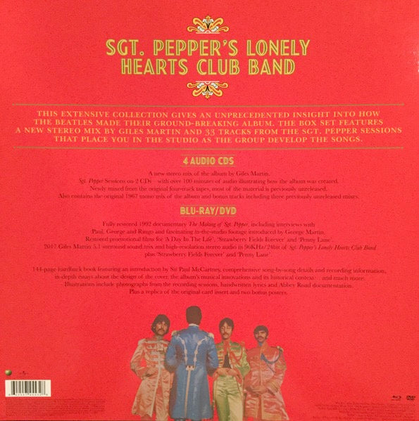 Image of Back Cover of 6xCD - VG/VG+ - THE BEATLES, Sgt. Pepper's Lonely Hearts Club Band (Parlophone; PCS 7027, Europe 2017 Reissue, Box Set With Lenticular Outer Sleeve, Insert & Book, 2 Posters, With 4 CDs, DVD & Blu-ray), Slipcase has some edge ware but everything else is VG+/Ex,  - 3636129E