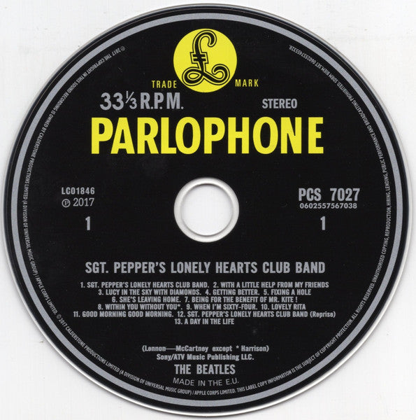 Image of Label Cover of 6xCD - VG/VG+ - THE BEATLES, Sgt. Pepper's Lonely Hearts Club Band (Parlophone; PCS 7027, Europe 2017 Reissue, Box Set With Lenticular Outer Sleeve, Insert & Book, 2 Posters, With 4 CDs, DVD & Blu-ray), Slipcase has some edge ware but everything else is VG+/Ex,  - 3636129E