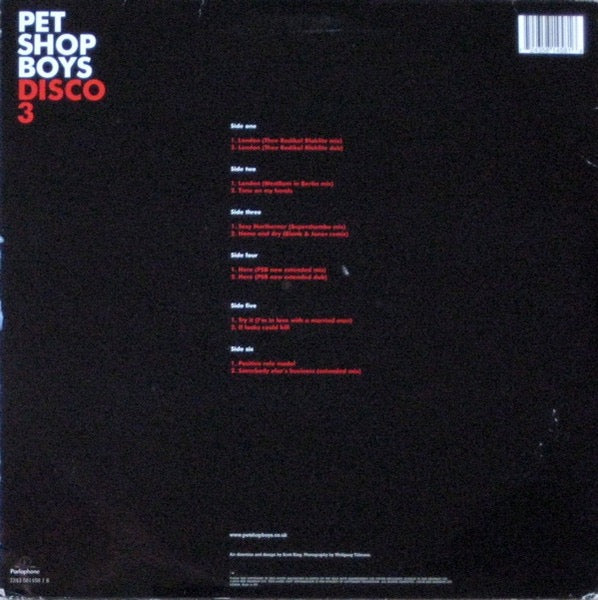 Image of Back Cover of 3xLP - G/G - PET SHOP BOYS, Disco 3 (Parlophone; 7243 581458 1 6 , UK 2003, 3 Inners, Limited Edition of 1000), Lots of marks on discs 2&3. Sleeve is worn & creased.,  - 3816592C