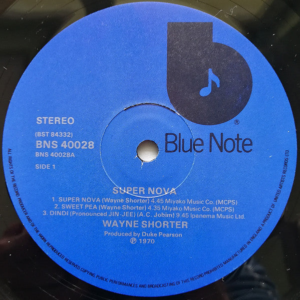 Image of Label Cover of LP - VG/VG - WAYNE SHORTER, Super Nova (Blue Note (Dark Blue w/ black 'b'); BNS40028, UK 1977 Reissue), ,  - 3126199E