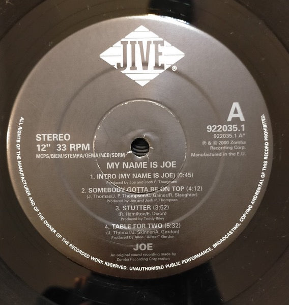 Image of Label Cover of 2xLP - VG/VG - JOE, My Name Is Joe (Jive; 9220351, UK 2000, 2 Inners), A few light marks to discs but nothing serious. Sleeve has some edge and corner wear.,  - 3116307C