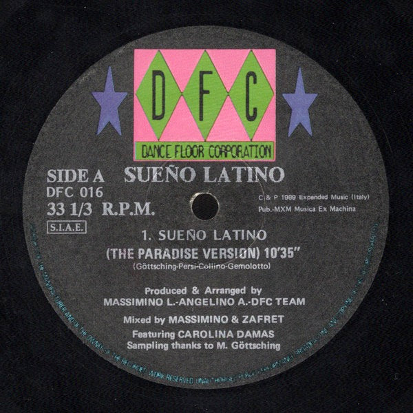 Image of Front Cover of 12" - /VG - SUENO LATINO FEAT. CAROLINA DAMAS, Sueno Latino (Paradise Version / Dub Version / A Capella) (Creative Label; DFC 016, Italy 1989, Plain Sleeve), ,  - 2246077S