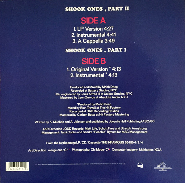 Image of Back Cover of 12" - VG+/VG - MOBB DEEP, Shook Ones Part II (Loud; 07863-64315-1, US 1995, Picture Sleeve), Strong VG, light marks only. Sleeve still in opened shrink, has minor corner wear,  - 3526314E