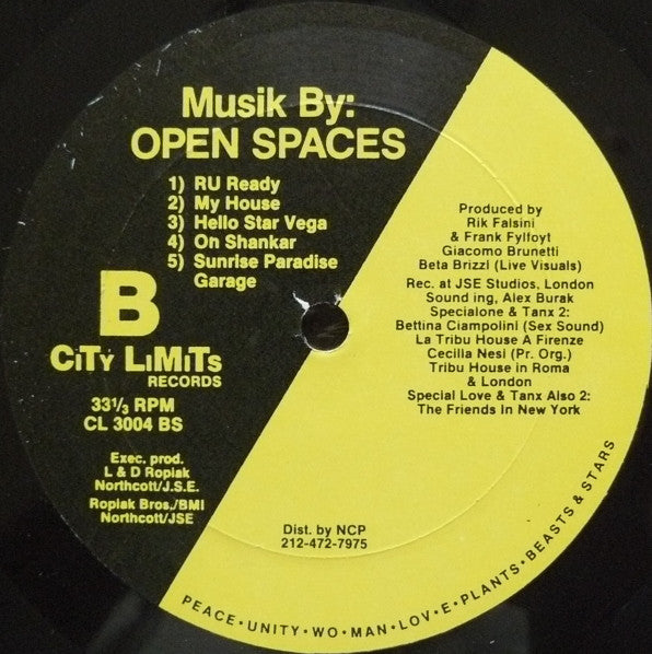 Image of Back Cover of 12" - VG+/VG+ - OPEN SPACE, Musik By: Open Spaces (City Limits; CL 3004, US 1990, Company Sleeve), ,  - 2346347S