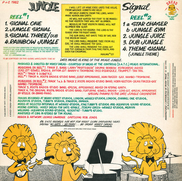 Image of Back Cover of LP - VG+/VG+ - MIKEY DREAD, Jungle Signal (Dread At The Controls; DATC LP 008, UK 1982, D.A.T.C. Promo Sheet), Light signs of use, clean copy. Light corner wear and creases on sleeve, still looks amazing.,  - 1716338C