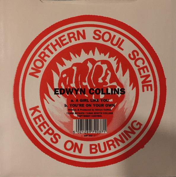 Image of Back Cover of 7" - VG/VG - EDWYN COLLINS, A Girl Like You (Setanta; ZOP 003-7, UK 1995 Reissue, Stickered Picture Sleeve), Sleeve has two light patches of sticker damage, plus light ring wear & a corner crease.,  - 4216035C