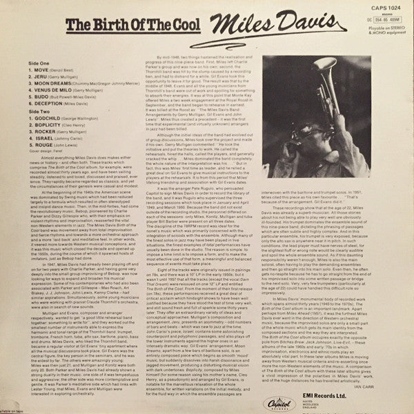 Image of Back Cover of LP - VG/VG - MILES DAVIS, The Birth Of The Cool (Capitol Records (Black / Silver); CAPS 1024, UK 1978 Reissue, Picture Sleeve, Mono), ,  - 3026101E