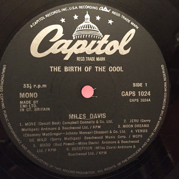 Image of Label Cover of LP - VG/VG - MILES DAVIS, The Birth Of The Cool (Capitol Records (Black / Silver); CAPS 1024, UK 1978 Reissue, Picture Sleeve, Mono), ,  - 3026101E