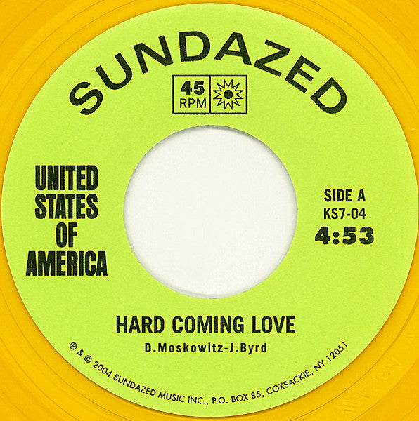 Image of Label Cover of 7" - VG+/EX - THE UNITED STATES OF AMERICA, Hard Coming Love / Osamu's Birthday (Sundazed Music; KS7-04Series:Kustom Shop � KS7-04, US 2004, Picture Sleeve, Yellow Vinyl), ,  - 4126084E