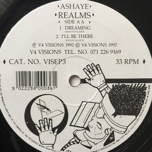 Image of Back Cover of 12" - /VG - ASHAYE, Realms (V4Visions ; VISEP3, UK 1992), , A1   - RealmsA2   - Only Heaven KnowsAA1 - DreamingAA2 - I'll Be There - 3346211S