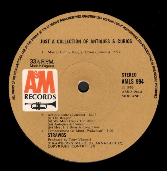 Image of Label Cover of 0224318E: LP - STRAWBS, Just a Collection of Antiques and Curios (A&M; AMLS994, UK 1970, Laminated Gatefold Sleeve)   VG+/VG+