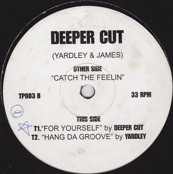 Image of Front Cover of 12" - /F - DEEPER CUT/ YARDLEY, Deeper Cut (Fifty First Recordings; TP003, UK 1998, Test Pressing, Plain Sleeve), Large gauge out of A1, renders that track barely playable. Light scuffs and marks otherwise. Biro on label., A1 Deeper Cut   Catch The Feelin (Untitled Mix 1)A2 Deeper Cut   Catch The Feelin (Untitled Mix 2)B1 Deeper Cut   For YourselfB2 Yardley   Hang Da Groove - 3916014C
