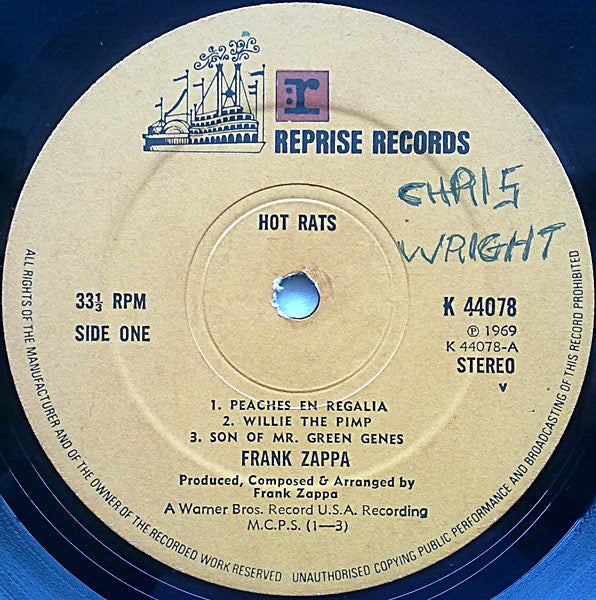 Image of Label Cover of LP - VG+/VG - FRANK ZAPPA, Hot Rats (Reprise Records ; K44078, UK 1971 Reissue, Gatefold, Small V, NO WB Logo, NO Made In UK), ,  - 3316050C