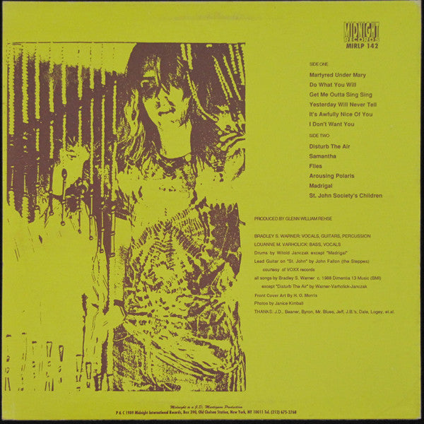 Image of Back Cover of 2024009E: LP - DIMENTIA 13, Disturb The Air (Midnight Records; MIRLP 142, US 1989) Edgewear  VG/VG+