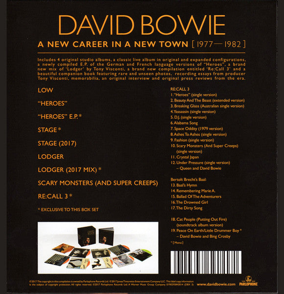 Image of Back Cover of 11xCD - VG/VG+ - DAVID BOWIE, A New Career In A New Town [1977 1982] (Parlophone; DBX 3, Worldwide 2017, Box Set, Book), Box Has tape Across The Back, Some Discs Have Light Marks, Doesn't Affect Play,  - 3456036S