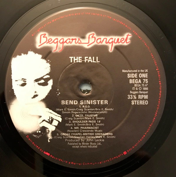 Image of Label Cover of 1724105E: LP - THE FALL, Bend Sinister (Beggars Banquet; BEGA75, UK 1986, Inner, Black & Silver Labels.)   VG/VG+