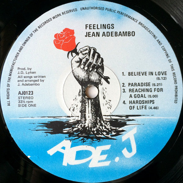 Image of Front Cover of 3824244E: LP - JEAN ADEBAMBO, Feelings (Ade.J; AJ 0123, UK 1983, Plain Sleeve, Inner) Very marked but plays VG.  /G