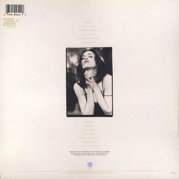 Image of Back Cover of LP - G+/VG+ - MADONNA, Like A Prayer (Sire - Johnny Yuma Credit On Label; 925 844-1, Europe 1989, Inner, RSA Pressing), Moisture stain on back cover. ,  - 2446031S