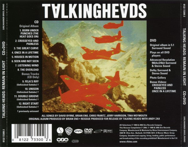 Image of Back Cover of 4534288E: 2xCD - TALKING HEADS, Remain In Light (Sire; 8122 73300 2, Europe 2006 Reissue, Jewel Case, Booklet, CD + DVD)   VG/VG+