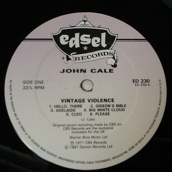 Image of Label Cover of LP - VG+/EX - JOHN CALE, Vintage Violence (Edsel Records; ED 230, UK 1987 Reissue, Company Catalogue Insert, Barcode), Very light wear to sleeve, small old shop sticker in corner. Immaculate disc.,  - 1946092S
