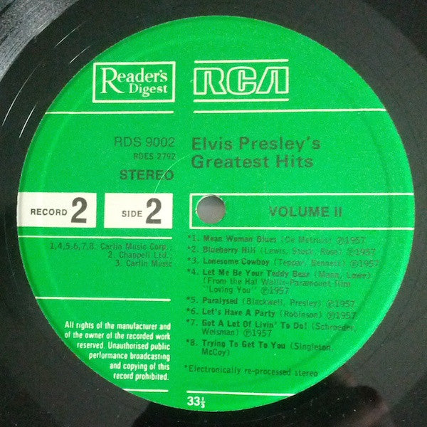 Image of Label Cover of 7xLP - VG/VG+ - ELVIS PRESLEY, Elvis Presley's Greatest Hits (Reader's Digest - Green Labels; GELV-6A, UK 1978, Box Set, Booklet & Insert, With Bonus LP), Light wear on the box,  - 3246171S