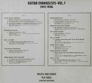 Image of Back Cover of LP - VG/VG+ - VARIOUS, Guitar Evangelists Volume 1 (1927-1936) (Truth Records; TLP-1002, Austria 1971), ,  - 3516200C