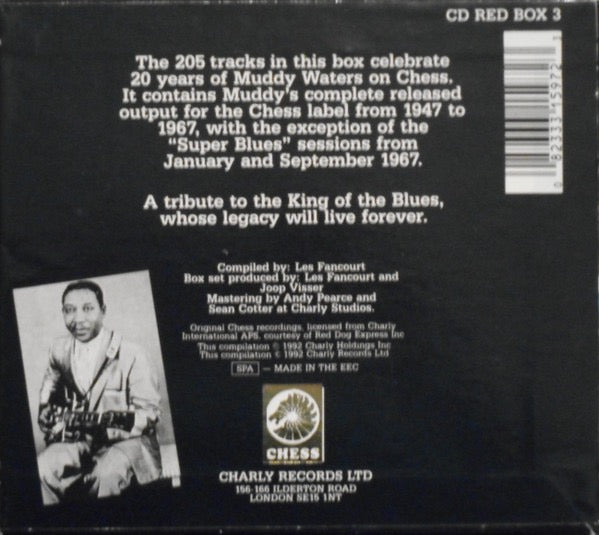 Image of Back Cover of 9xCD - VG/VG - MUDDY WATERS, The Complete Muddy Waters 1947-1967 (Charly Records; CD RED BOX 3, UK 1992, Box Set, Booklet), Shelf wear & small tear to box opening. Light marks here and there, some inserts have minor age discolouring.,  - 3416277C