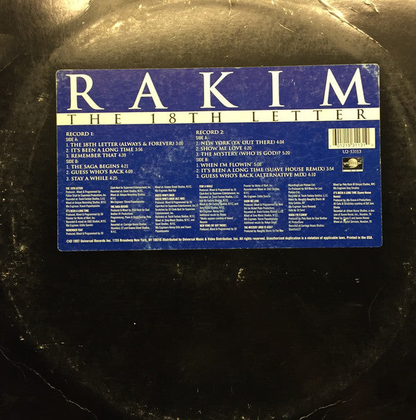Image of Front Cover of 2xLP - G+/G+ - RAKIM, The 18th Letter (Universal Records; U2-53113, US 1997, Stickered Plain Sleeve), Marks on Rec 2 Side A not affecting play (hence G+ grade). WOL. Wear to sleeve with ringwear & multiple light creases.,  - 4226094E