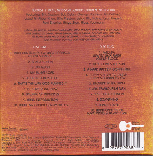 Image of Back Cover of 2xCD - EX/EX - GEORGE HARRISON, George Harrison And Friends - The Concert For Bangladesh (Sony BMG Music Entertainment; 82876729862, Europe 2005 Reissue, Box Set, Booklet & Insert), ,  - 4236246E